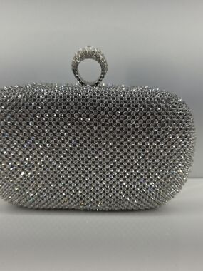 Silver Glass Rhinestone Embellished Evening Clutch